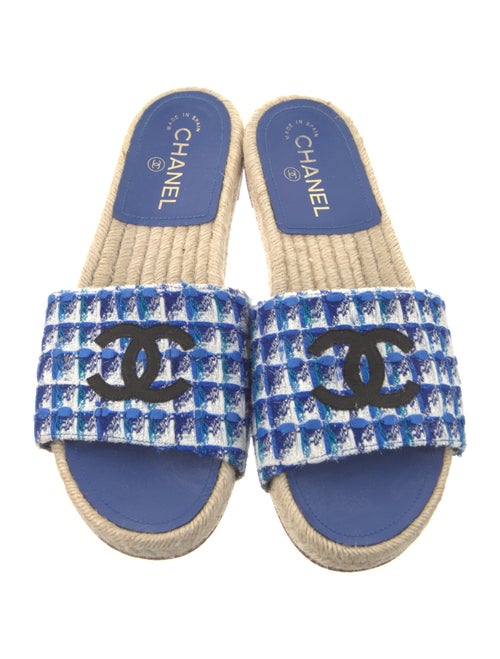 Chanel Interlocking CC Logo Tweed Espadrilles