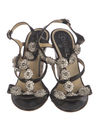 Chanel Interlocking CC Logo Leather T-Strap Sandals