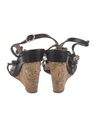 Chanel Interlocking CC Logo Leather T-Strap Sandals