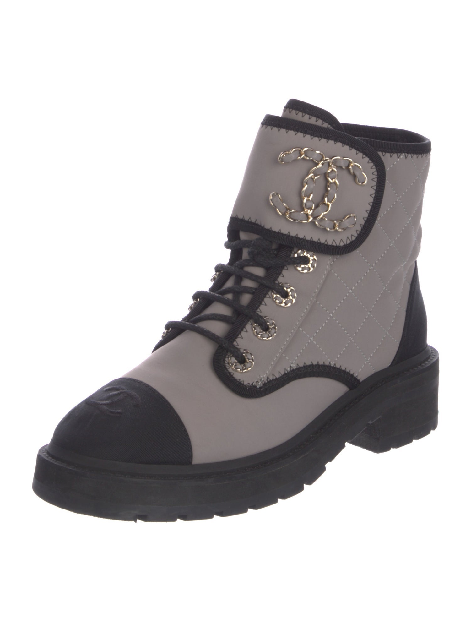 Chanel Interlocking CC Logo Leather Combat Boots