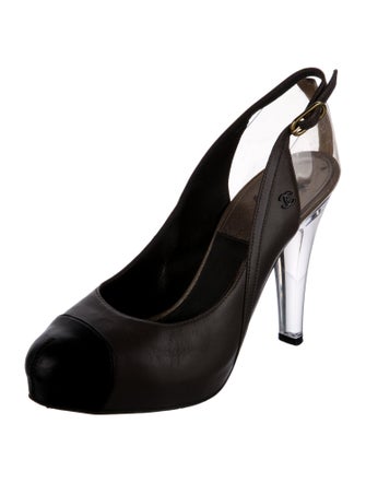 Chanel Interlocking CC Logo Leather Slingback Pumps