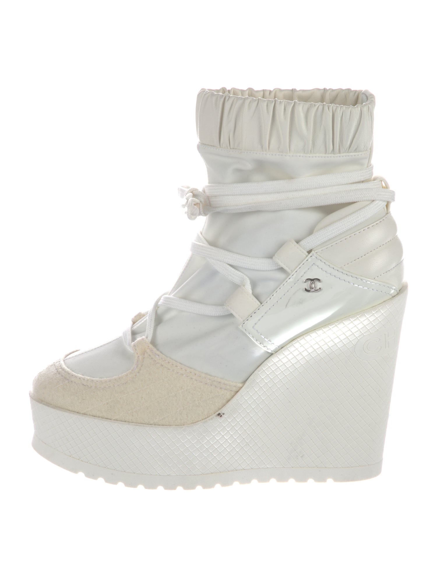 Chanel Interlocking CC Logo Nylon Lace-Up Boots