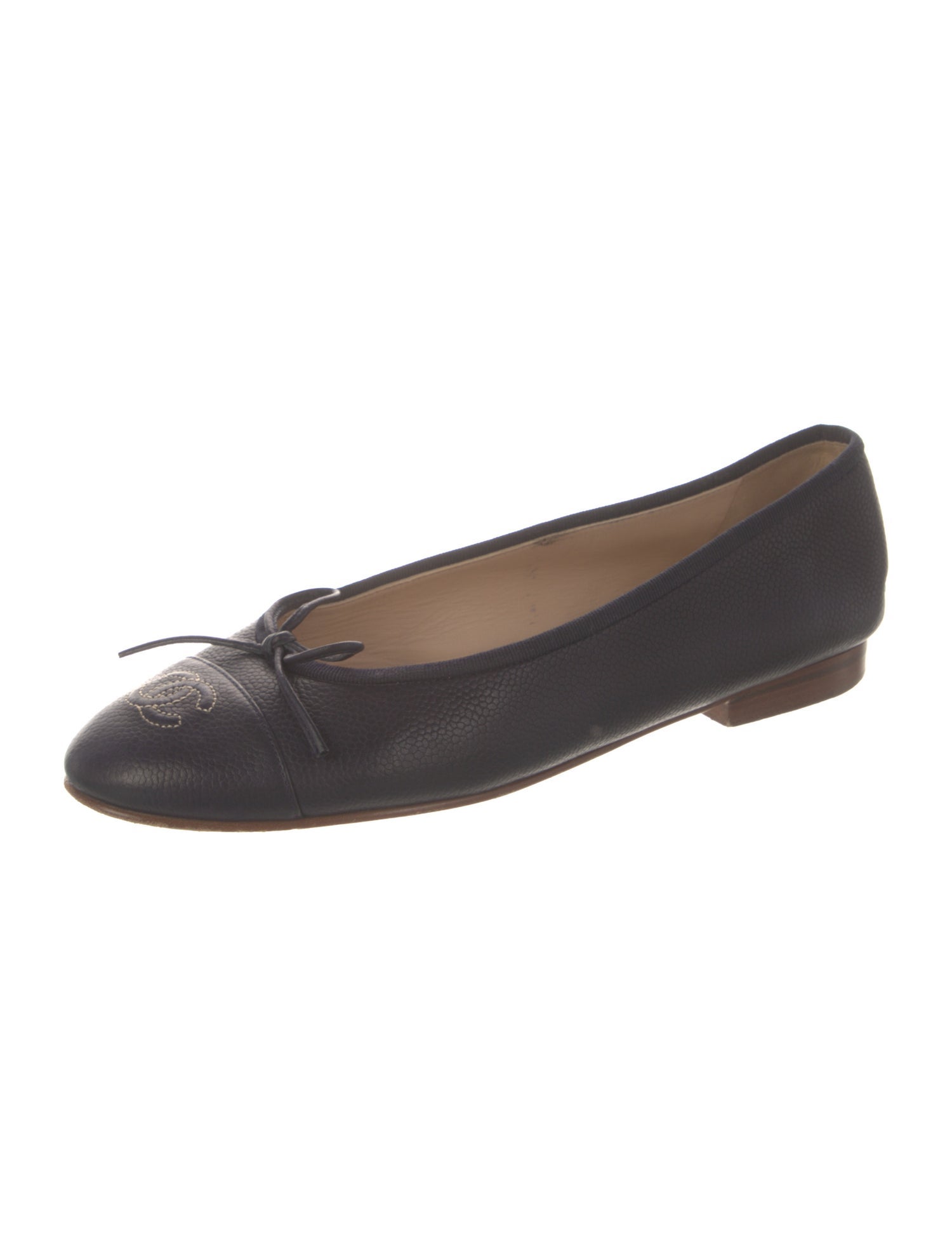 Chanel Interlocking CC Logo Leather Ballet Flats