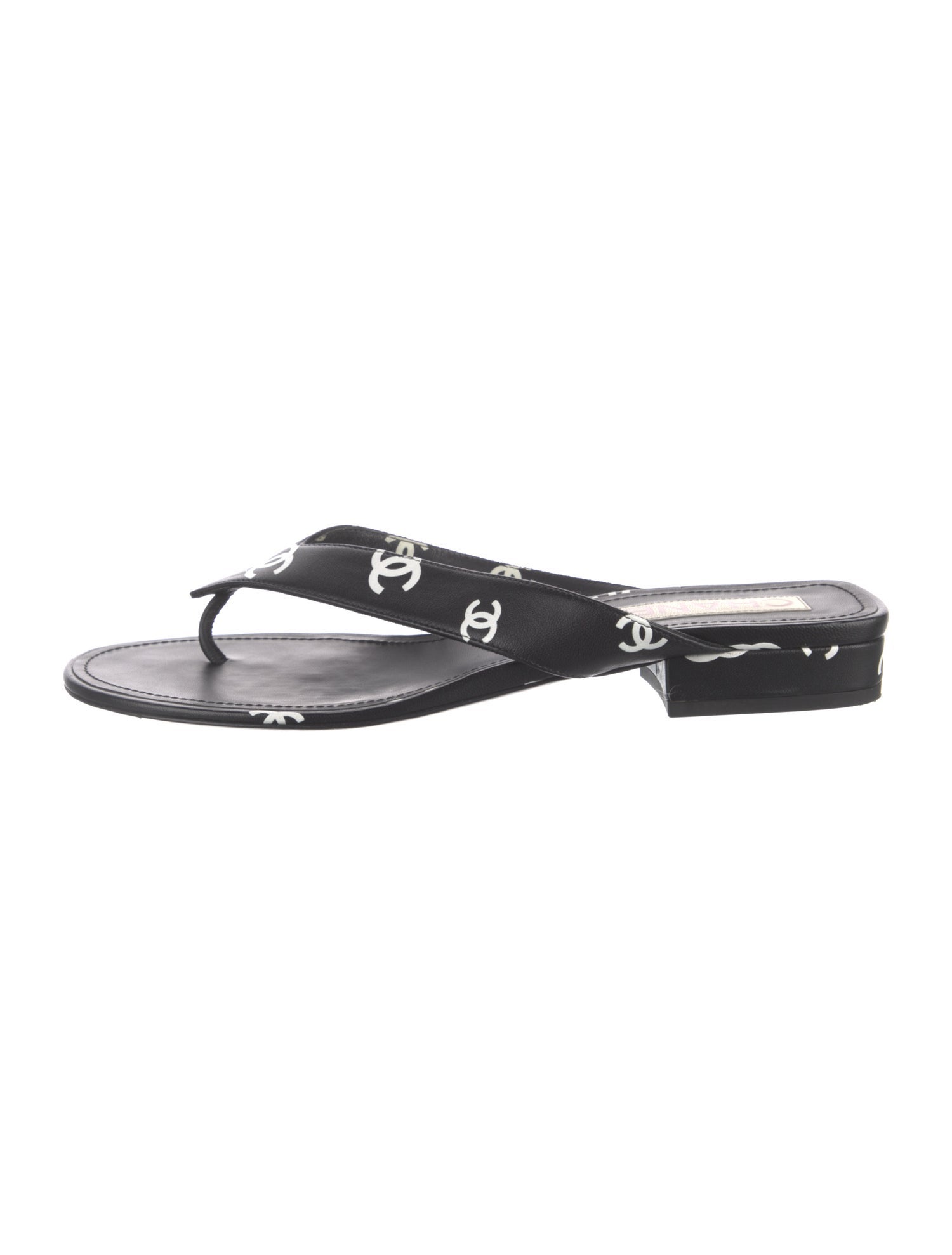 Chanel Interlocking CC Logo Leather Slides