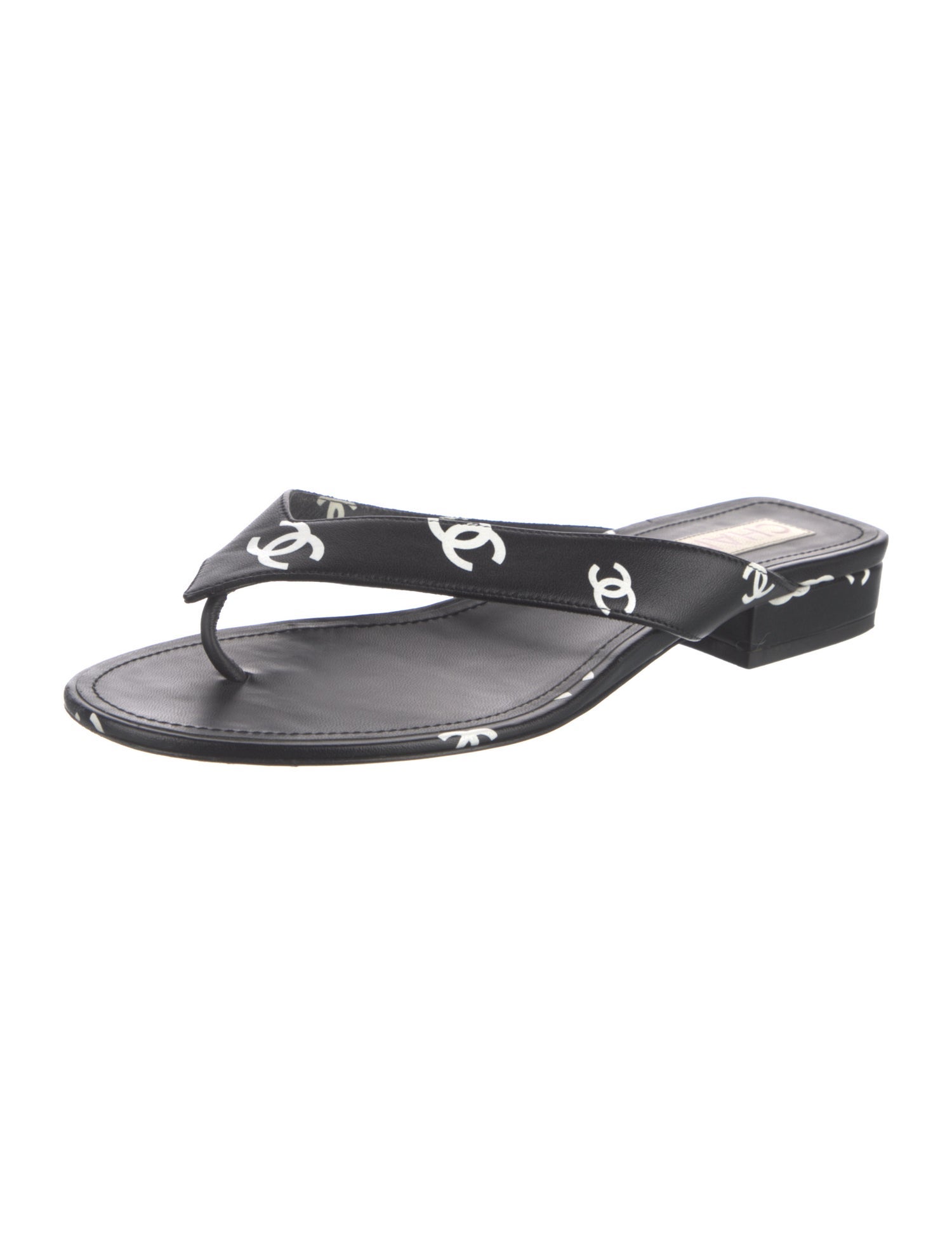 Chanel Interlocking CC Logo Leather Slides