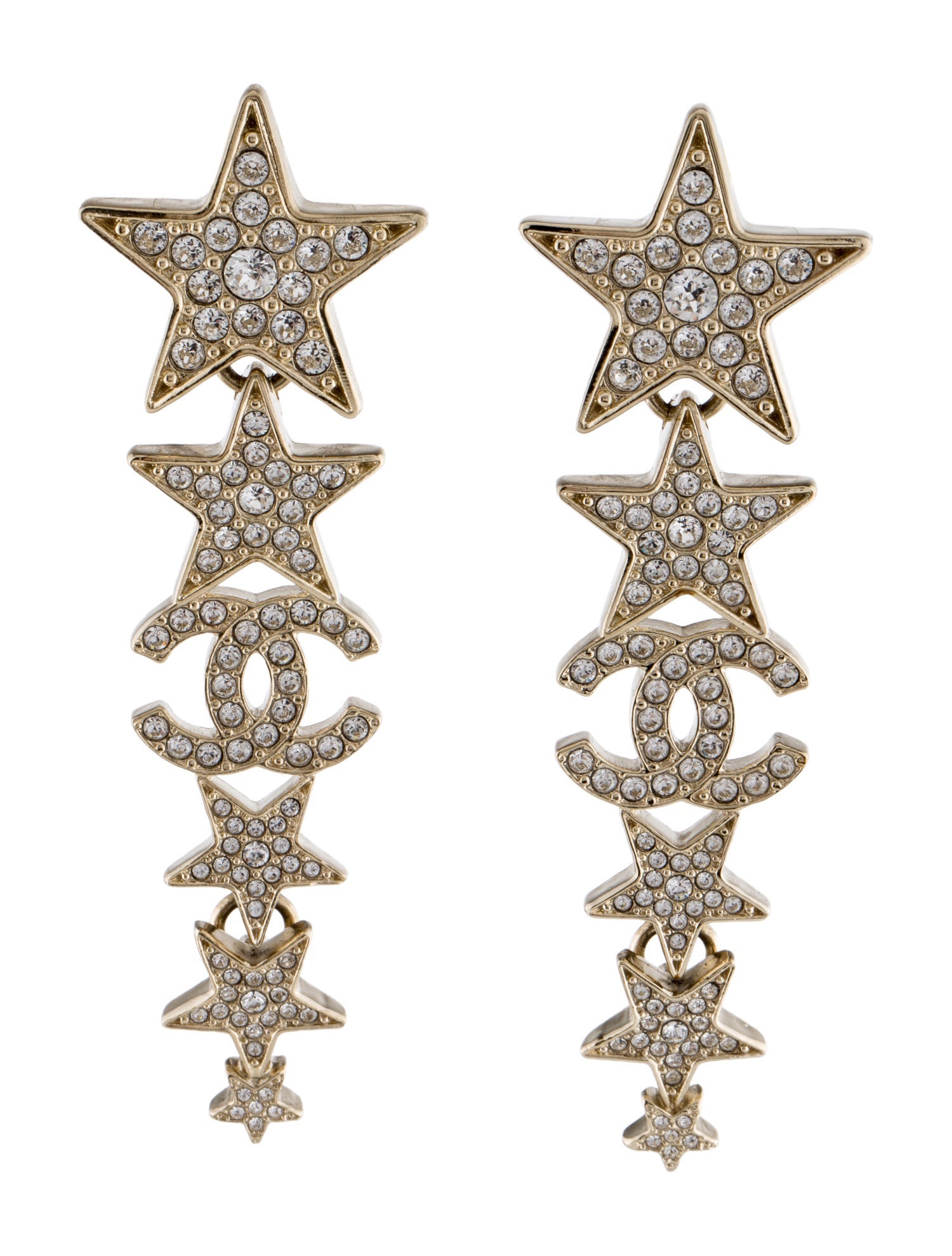 Chanel 2023 Strass CC Star Drop Earrings