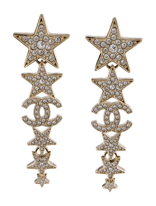 Chanel 2023 Strass CC Star Drop Earrings