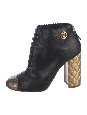 Chanel Interlocking CC Logo Leather Lace-Up Boots