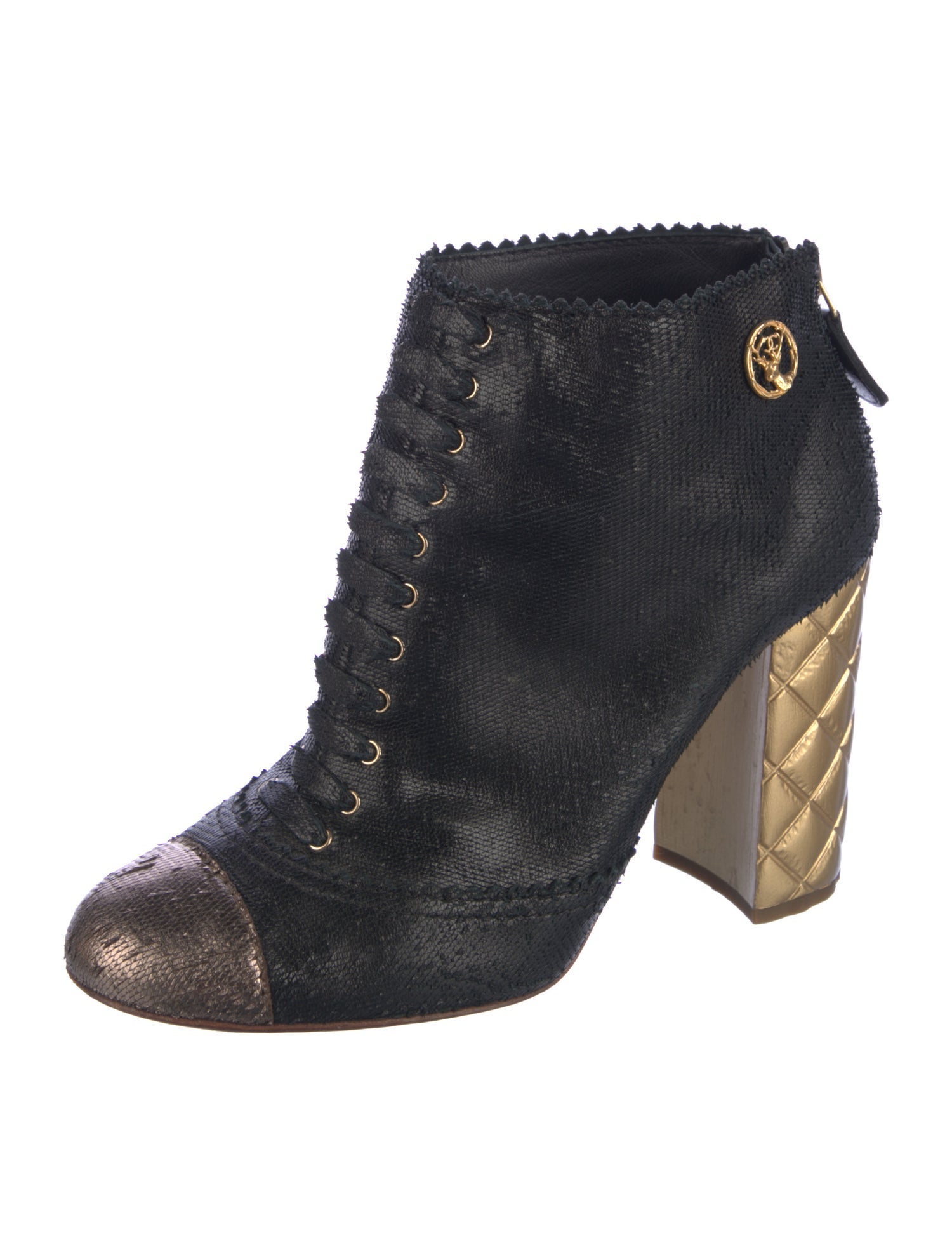 Chanel Interlocking CC Logo Leather Lace-Up Boots