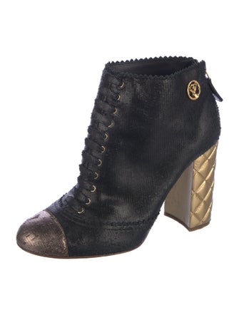 Chanel Interlocking CC Logo Leather Lace-Up Boots
