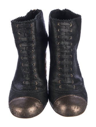 Chanel Interlocking CC Logo Leather Lace-Up Boots