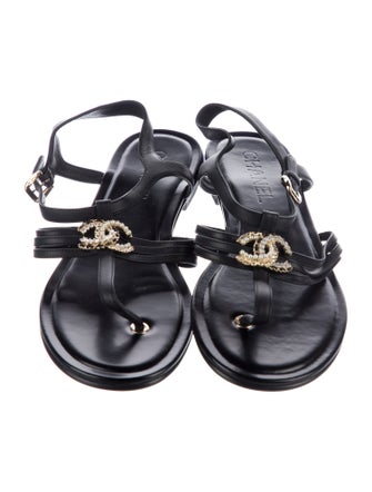 Chanel 2023 Interlocking CC Logo T-Strap Sandals
