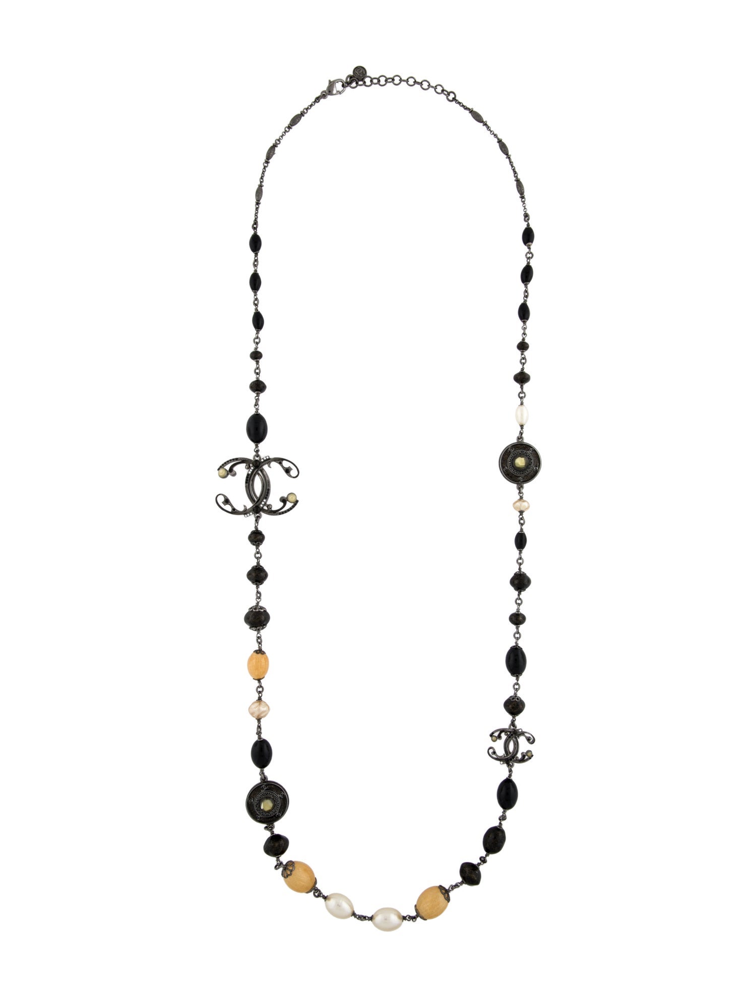 Chanel Faux Pearl, Resin & Strass 'The World is a Dark Place' CC Station Necklace