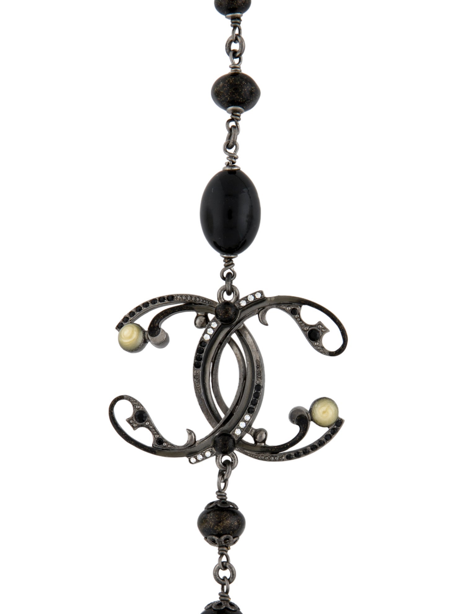 Chanel Faux Pearl, Resin & Strass 'The World is a Dark Place' CC Station Necklace