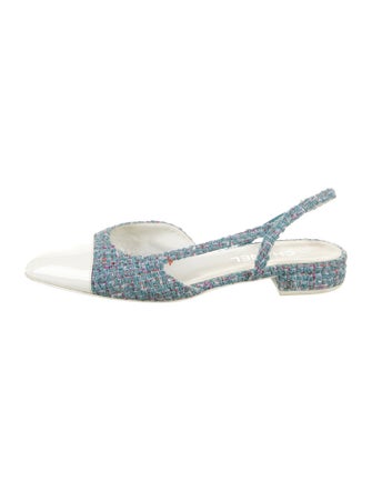 Chanel Interlocking CC Logo Tweed Slingback Flats