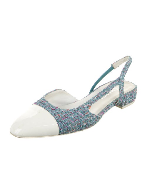 Chanel Interlocking CC Logo Tweed Slingback Flats