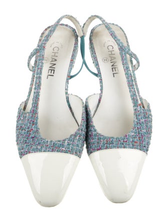 Chanel Interlocking CC Logo Tweed Slingback Flats