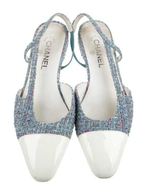 Chanel Interlocking CC Logo Tweed Slingback Flats