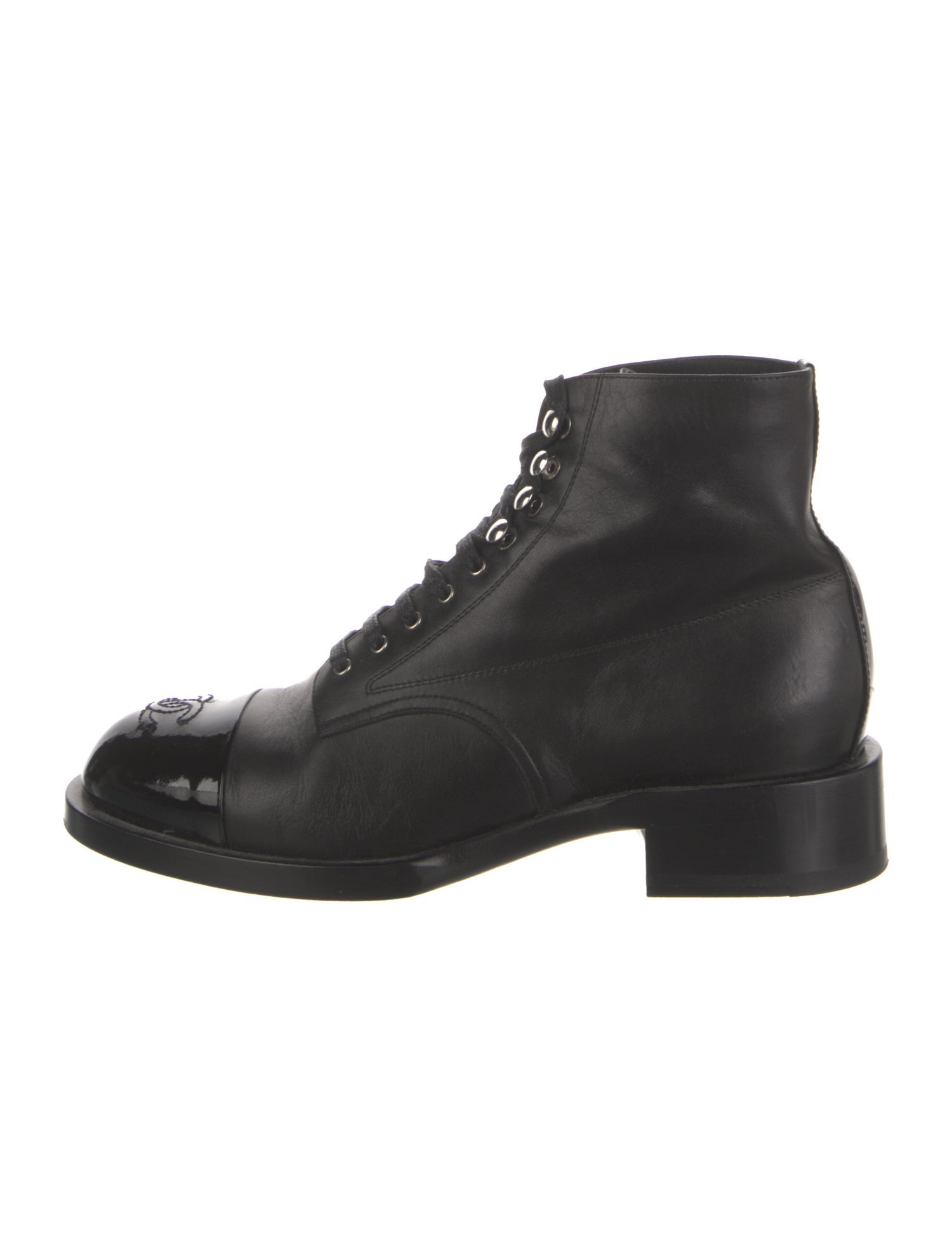 Chanel Interlocking CC Logo Leather Combat Boots