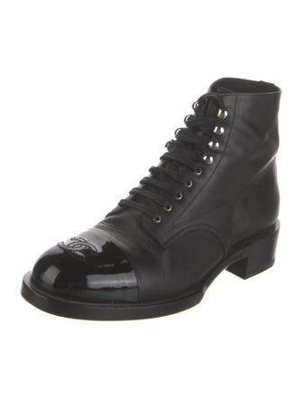Chanel Interlocking CC Logo Leather Combat Boots