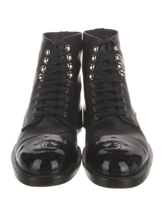 Chanel Interlocking CC Logo Leather Combat Boots