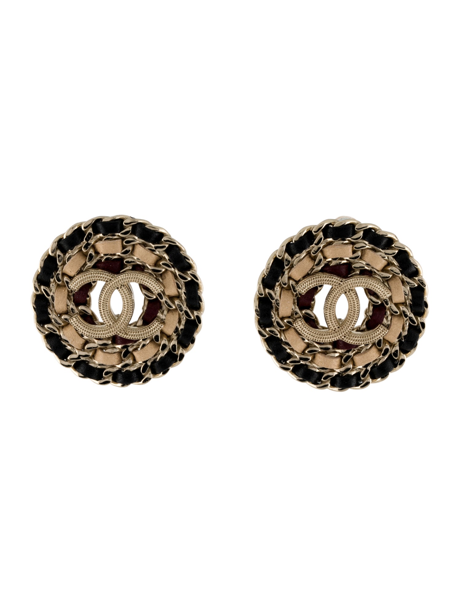 Chanel Leather CC Stud Earrings