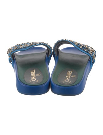 Chanel Interlocking CC Logo Leather Slides