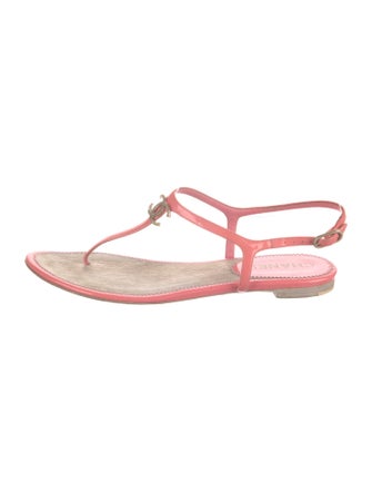 Chanel Interlocking CC Logo Patent Leather T-Strap Sandals