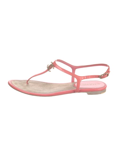 Chanel Interlocking CC Logo Patent Leather T-Strap Sandals