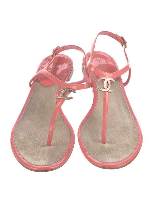 Chanel Interlocking CC Logo Patent Leather T-Strap Sandals