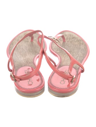 Chanel Interlocking CC Logo Patent Leather T-Strap Sandals