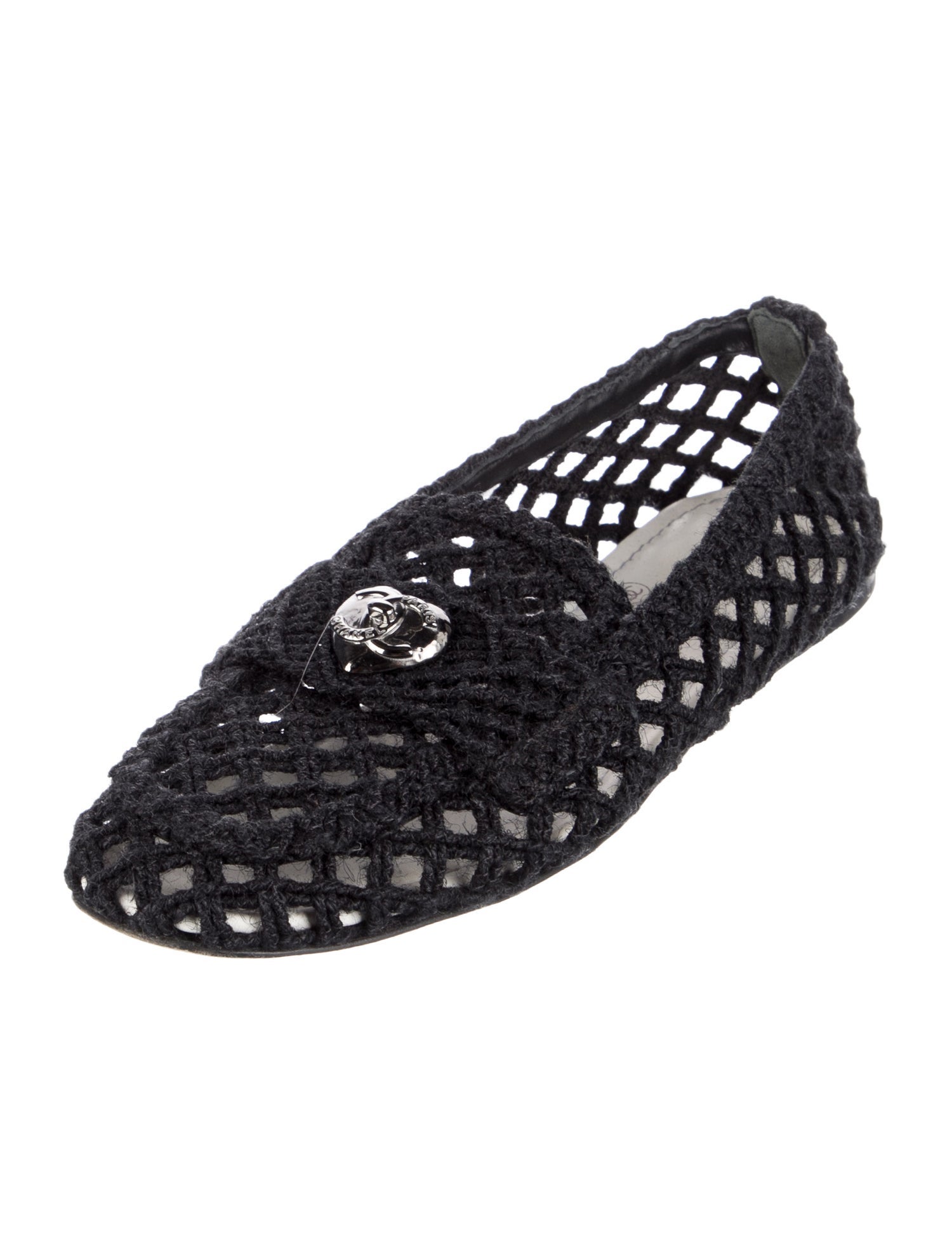 Chanel Interlocking CC Logo Raffia Ballet Flats