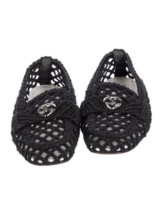 Chanel Interlocking CC Logo Raffia Ballet Flats