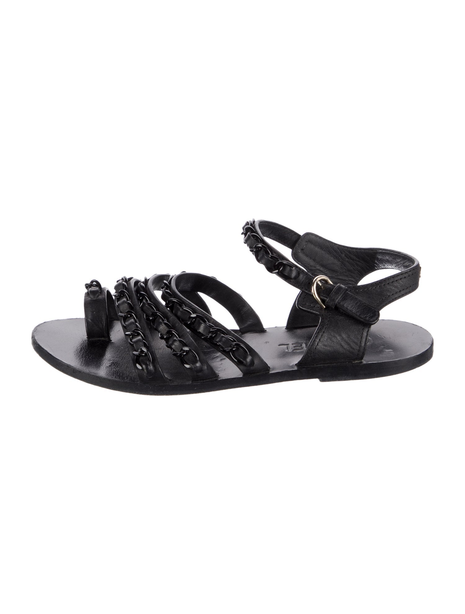 Chanel Interlocking CC Logo Leather Gladiator Sandals