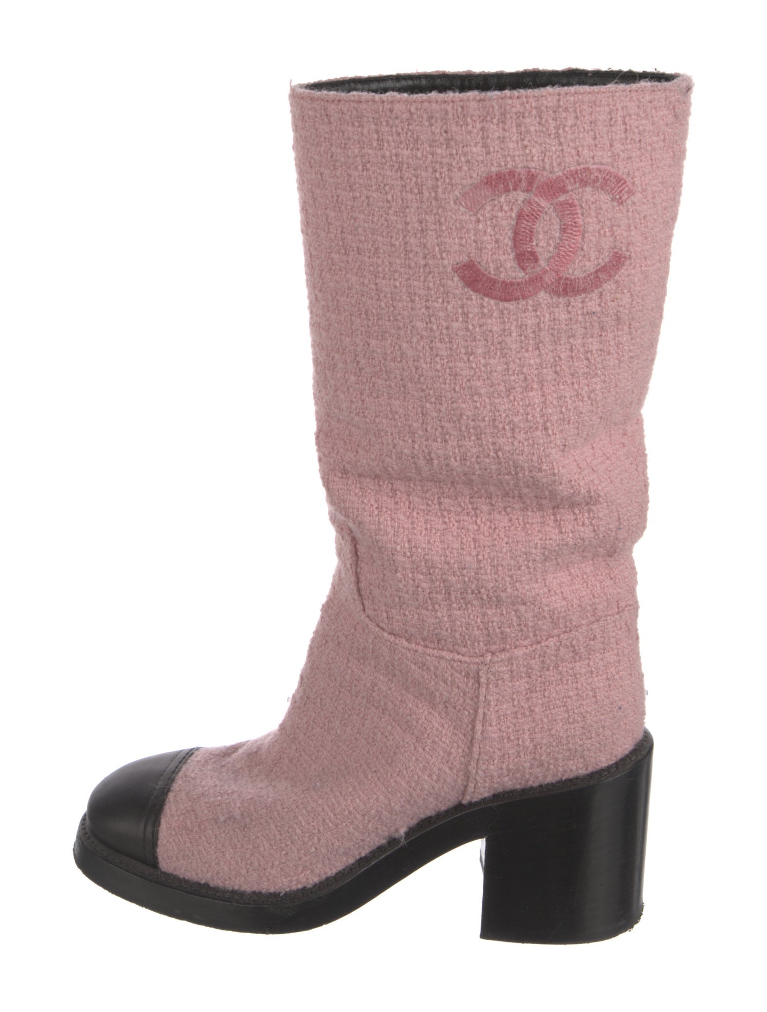 Chanel Interlocking CC Logo Tweed Rain Boots