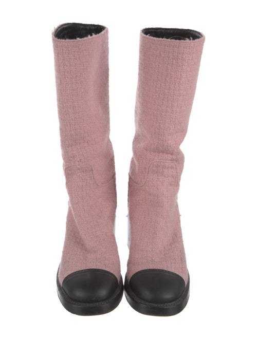 Chanel Interlocking CC Logo Tweed Rain Boots