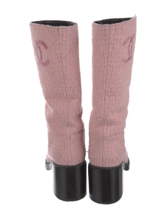 Chanel Interlocking CC Logo Tweed Rain Boots