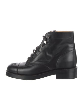 Chanel Interlocking CC Logo Leather Combat Boots