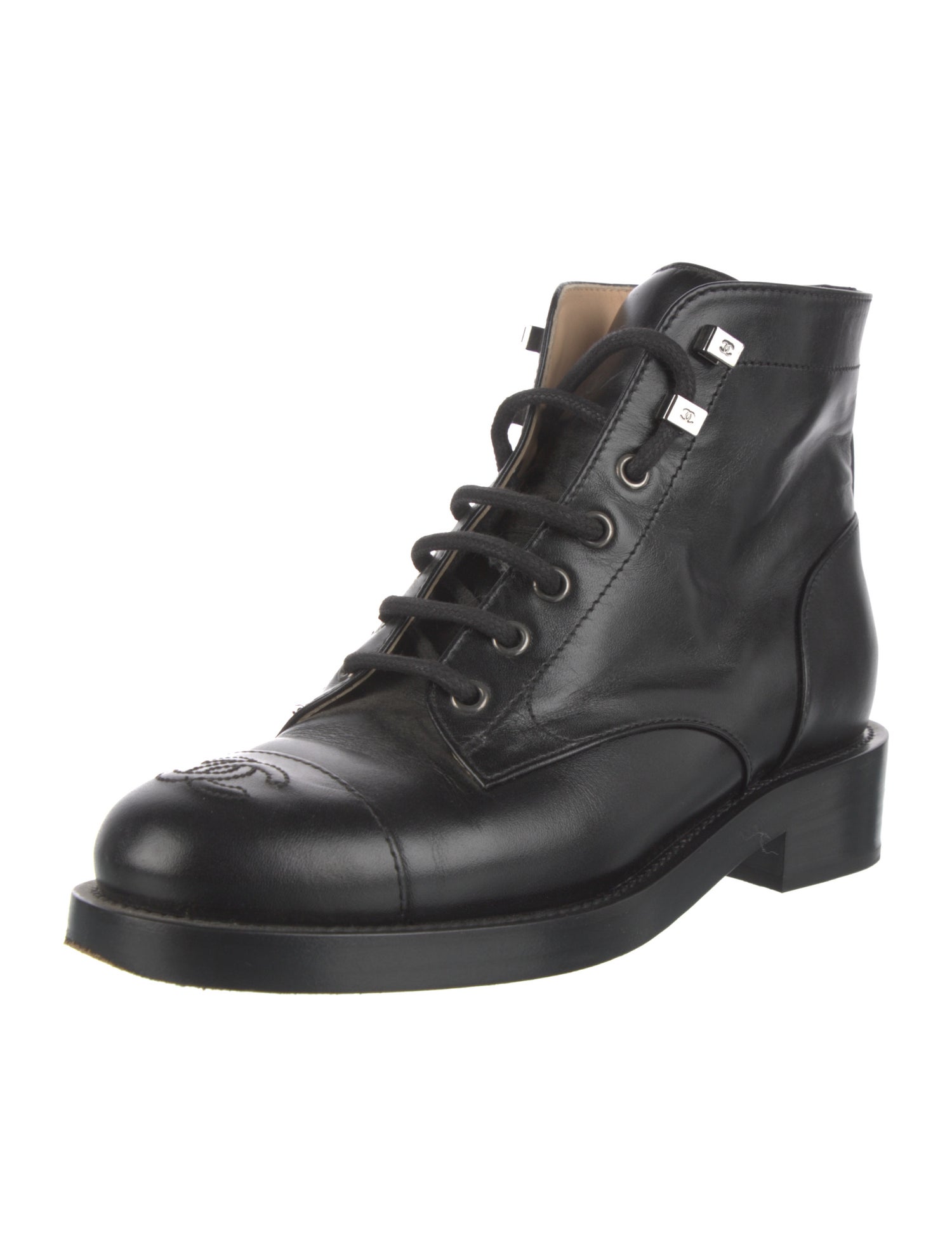 Chanel Interlocking CC Logo Leather Combat Boots