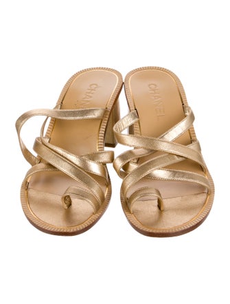 Chanel Interlocking CC Logo Leather Slides