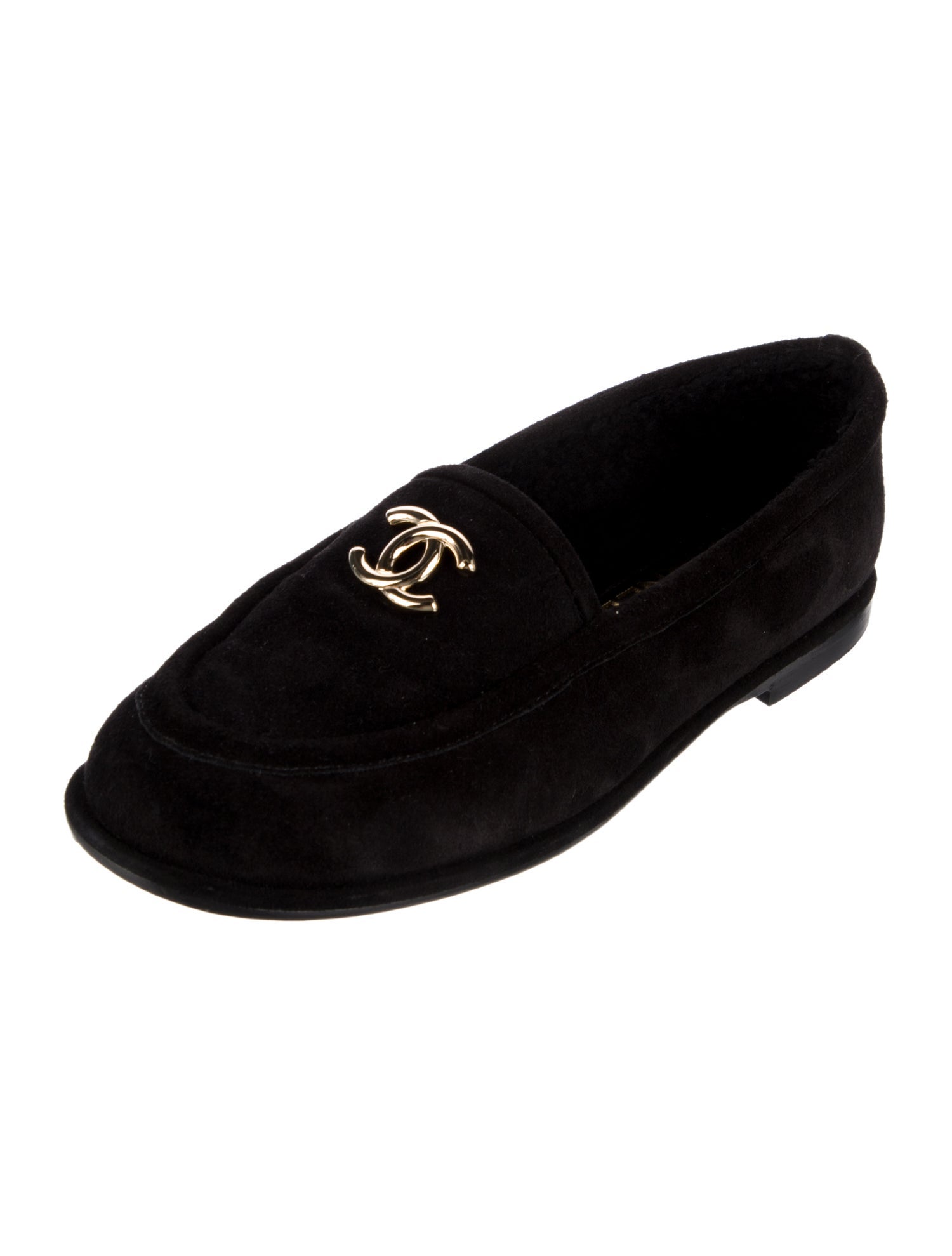 Chanel Interlocking CC Logo Suede Loafers