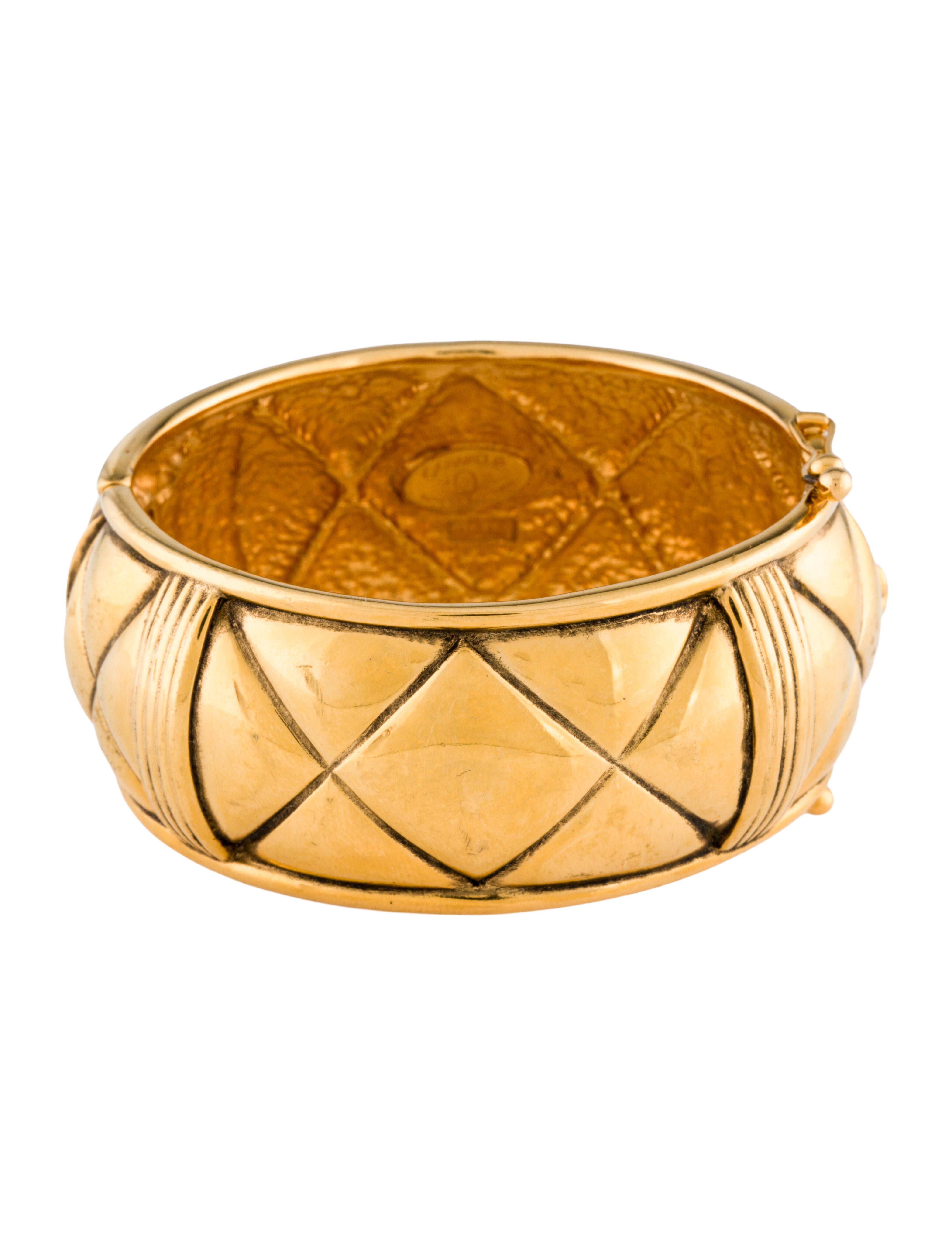 Chanel Vintage Quilted Hinged Bangle Bracelet