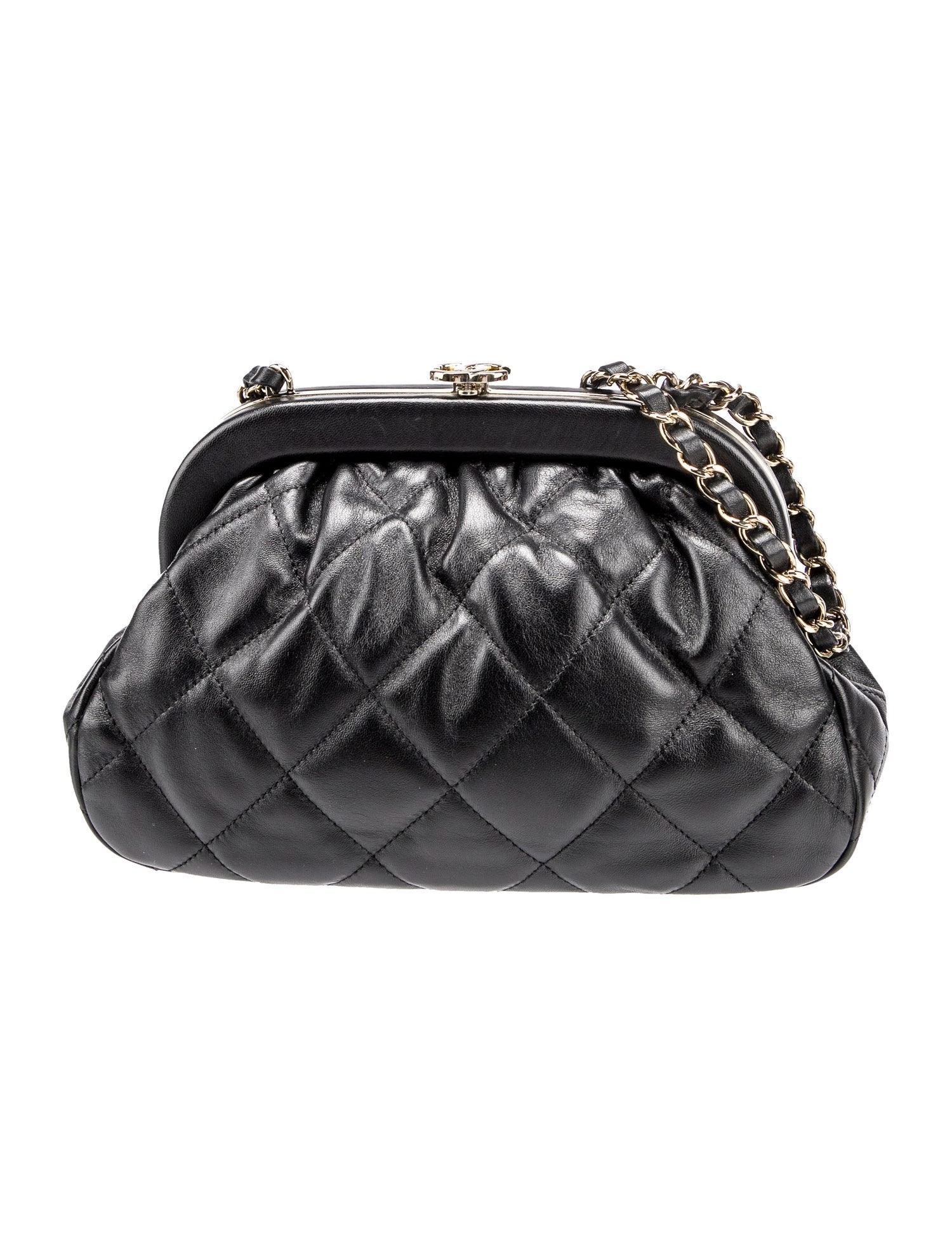 Chanel Quilted CC Kisslock Clutch w/ Chain