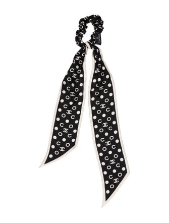 Chanel 2022 Polka Dot CC Hair Scrunchie