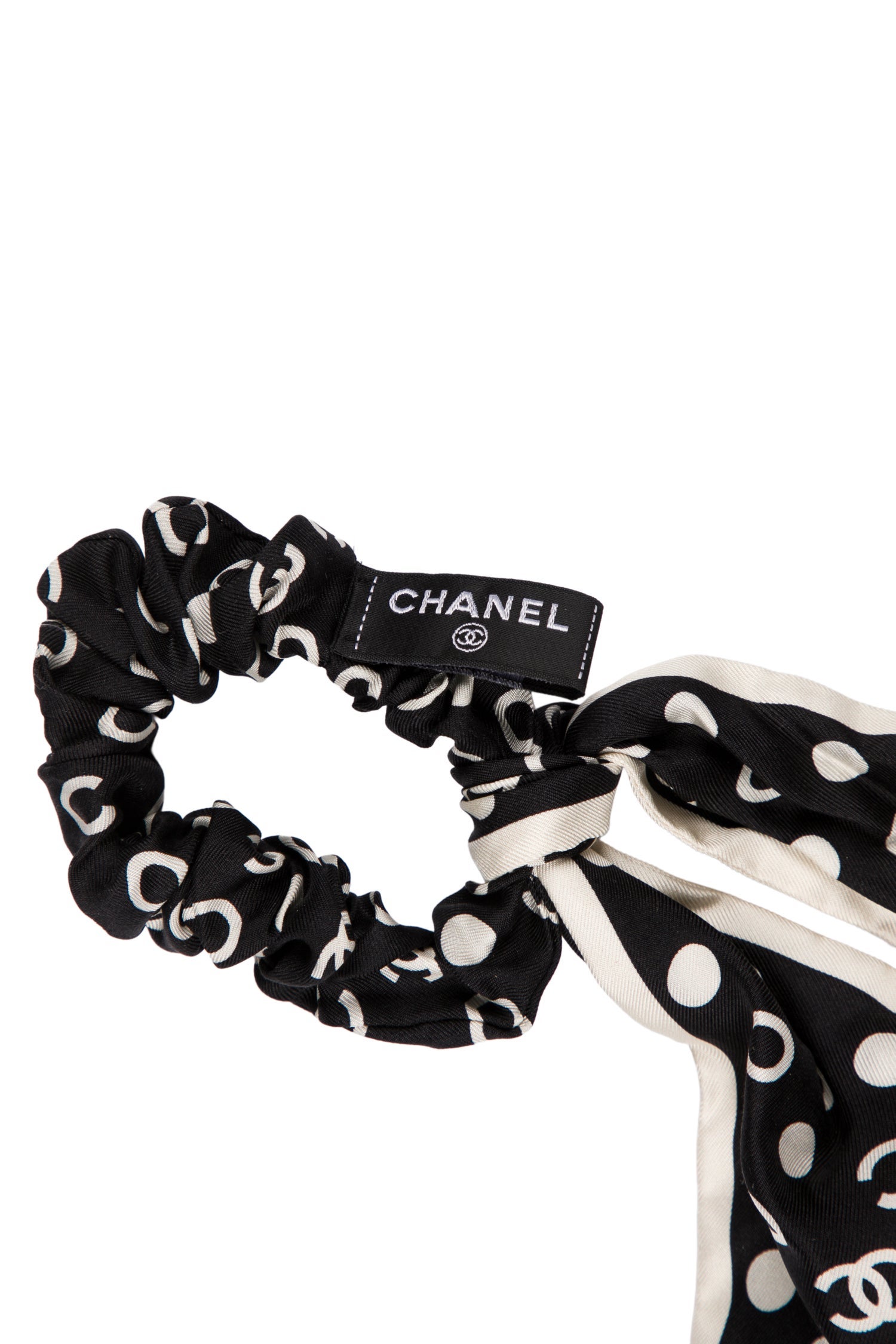 Chanel 2022 Polka Dot CC Hair Scrunchie