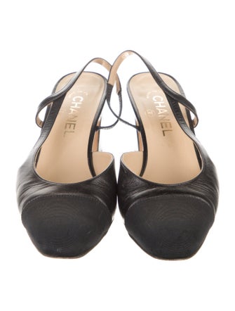 Chanel Interlocking CC Logo Leather Slingback Pumps