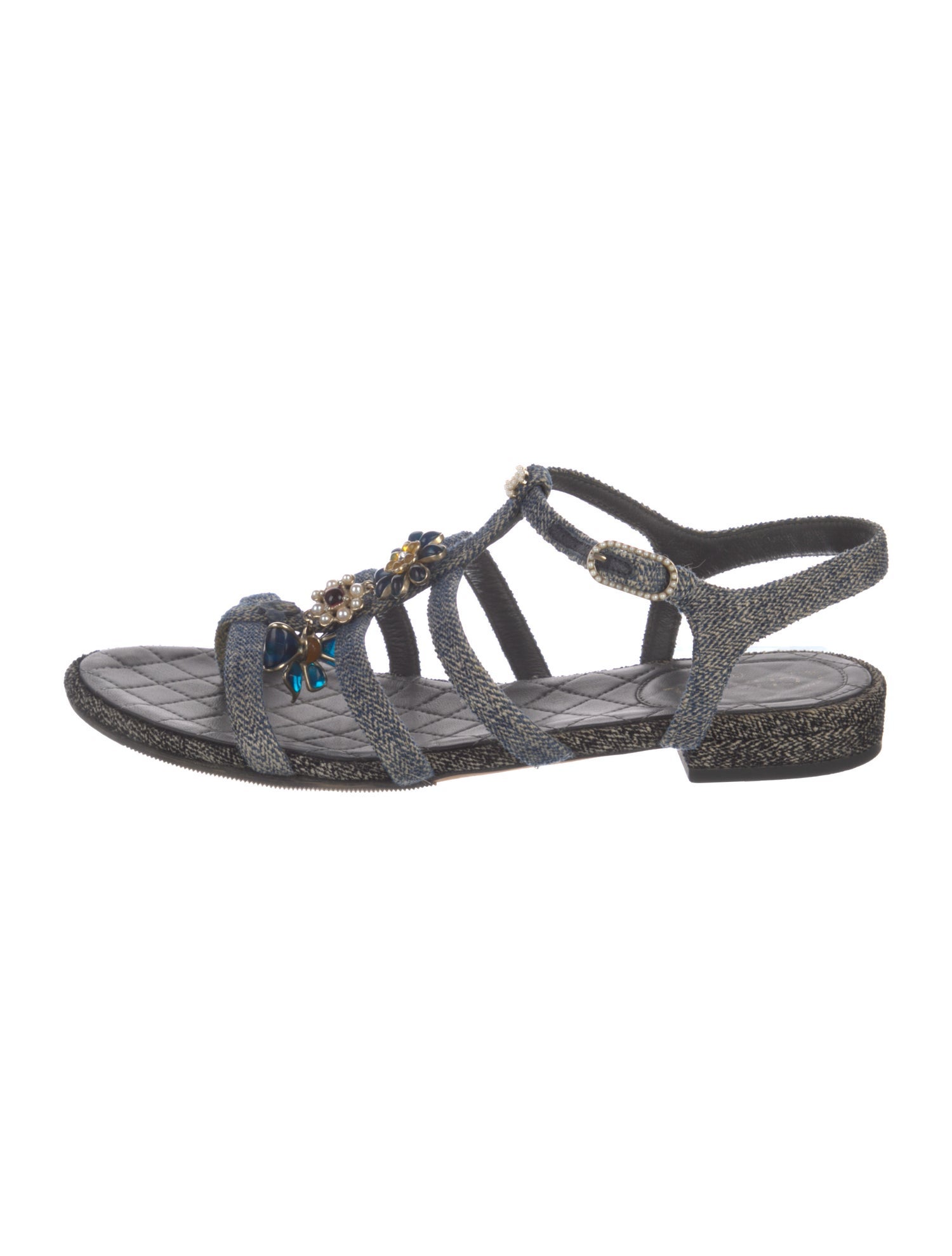 Chanel Interlocking CC Logo Denim Slingback Sandals