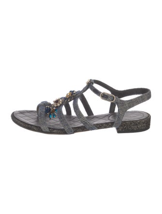 Chanel Interlocking CC Logo Denim Slingback Sandals