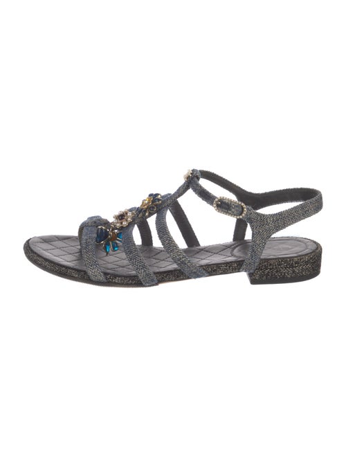 Chanel Interlocking CC Logo Denim Slingback Sandals