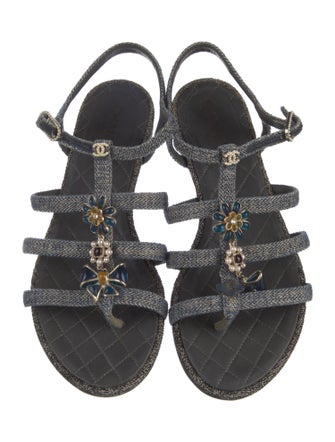 Chanel Interlocking CC Logo Denim Slingback Sandals